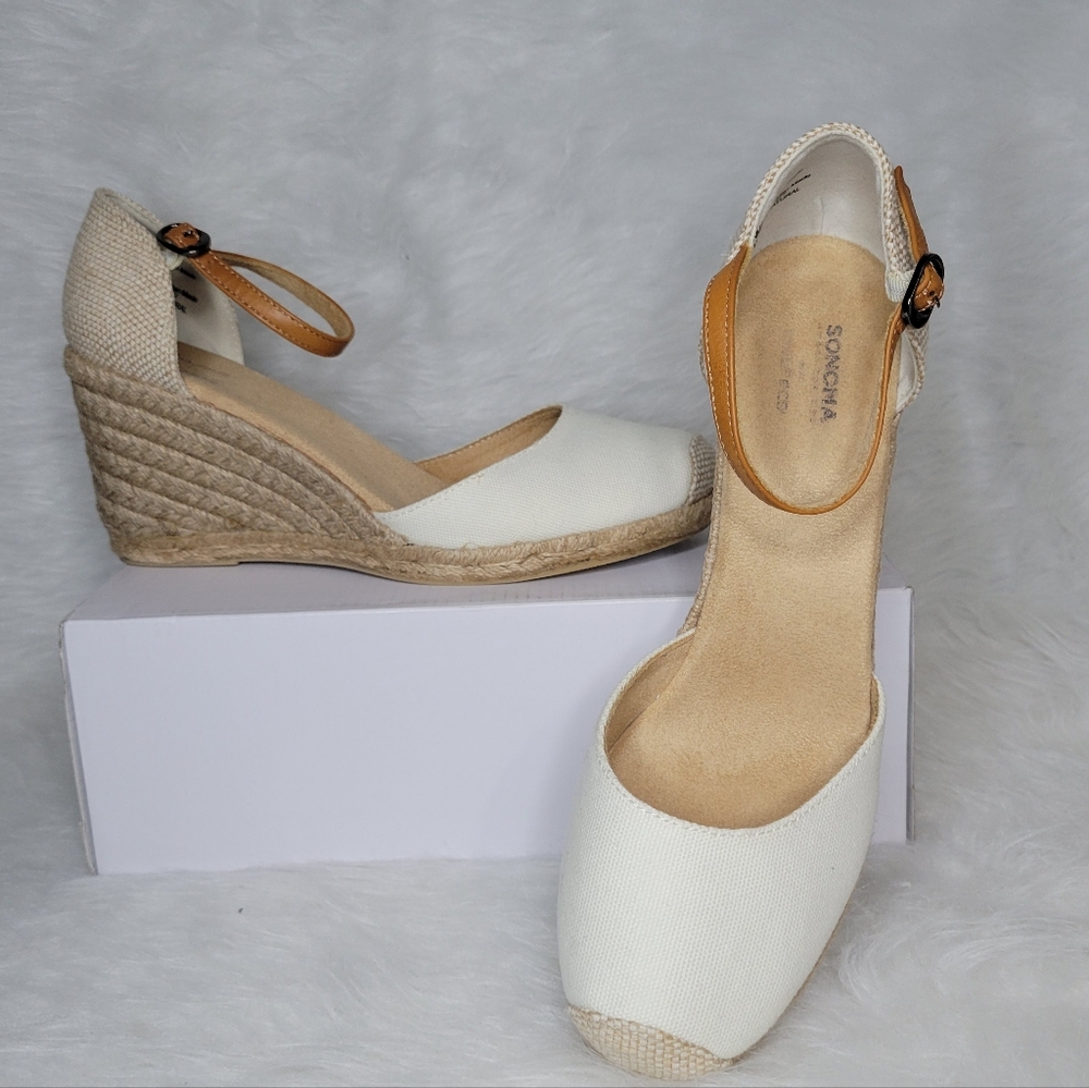 Ortholite Eco Espadrilles Cream/Natural Wedge Sandals Size: 8.5
